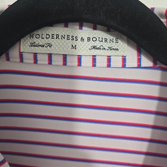 Holderness & Bourne Tailored Fit Size M Heron Logo Red Blue White Striped Polo - Picture 3 of 6
